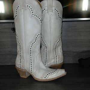 Women's White Studded Western Boots